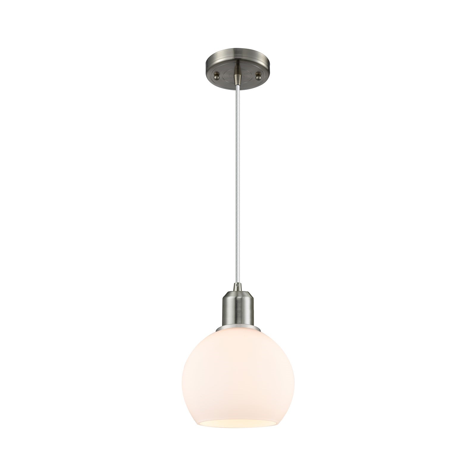 Innovations Athens 6in 1-Light Mini Pendant | Industrial Brushed Satin Nickel and Matte White Glass | Kitchen Island & Dining | Model 900-1P-SN-G121-6