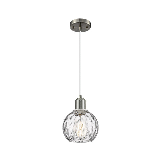 Innovations Athens Water Glass 6in 1-Light Mini Pendant | Industrial Brushed Satin Nickel and Clear Glass | Kitchen Island & | Model 900-1P-SN-G1215-6