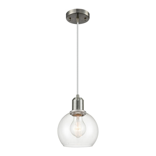Innovations Athens 6in 1-Light Mini Pendant | Industrial Brushed Satin Nickel and Clear Glass | Kitchen Island & Dining Room | Model 900-1P-SN-G122-6