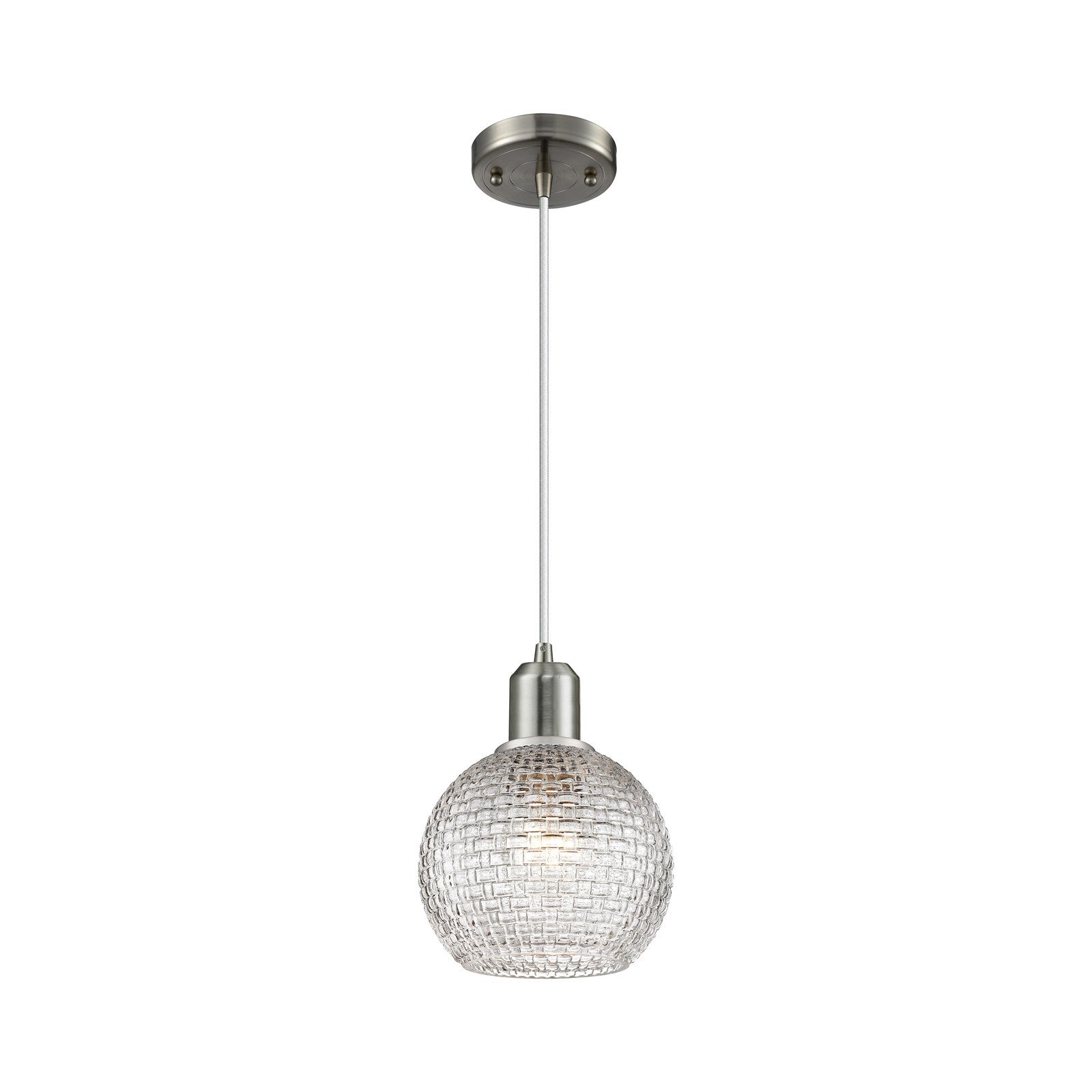 Innovations Athens 6in 1-Light Mini Pendant | Industrial Brushed Satin Nickel and Clear Basket Weave Glass | Kitchen Island & | Model 900-1P-SN-G122C-6CL