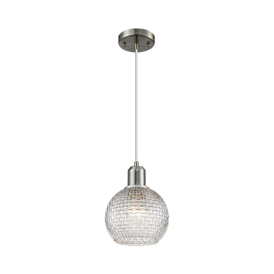 Innovations Athens 6in 1-Light Mini Pendant | Industrial Brushed Satin Nickel and Clear Basket Weave Glass | Kitchen Island & | Model 900-1P-SN-G122C-6CL