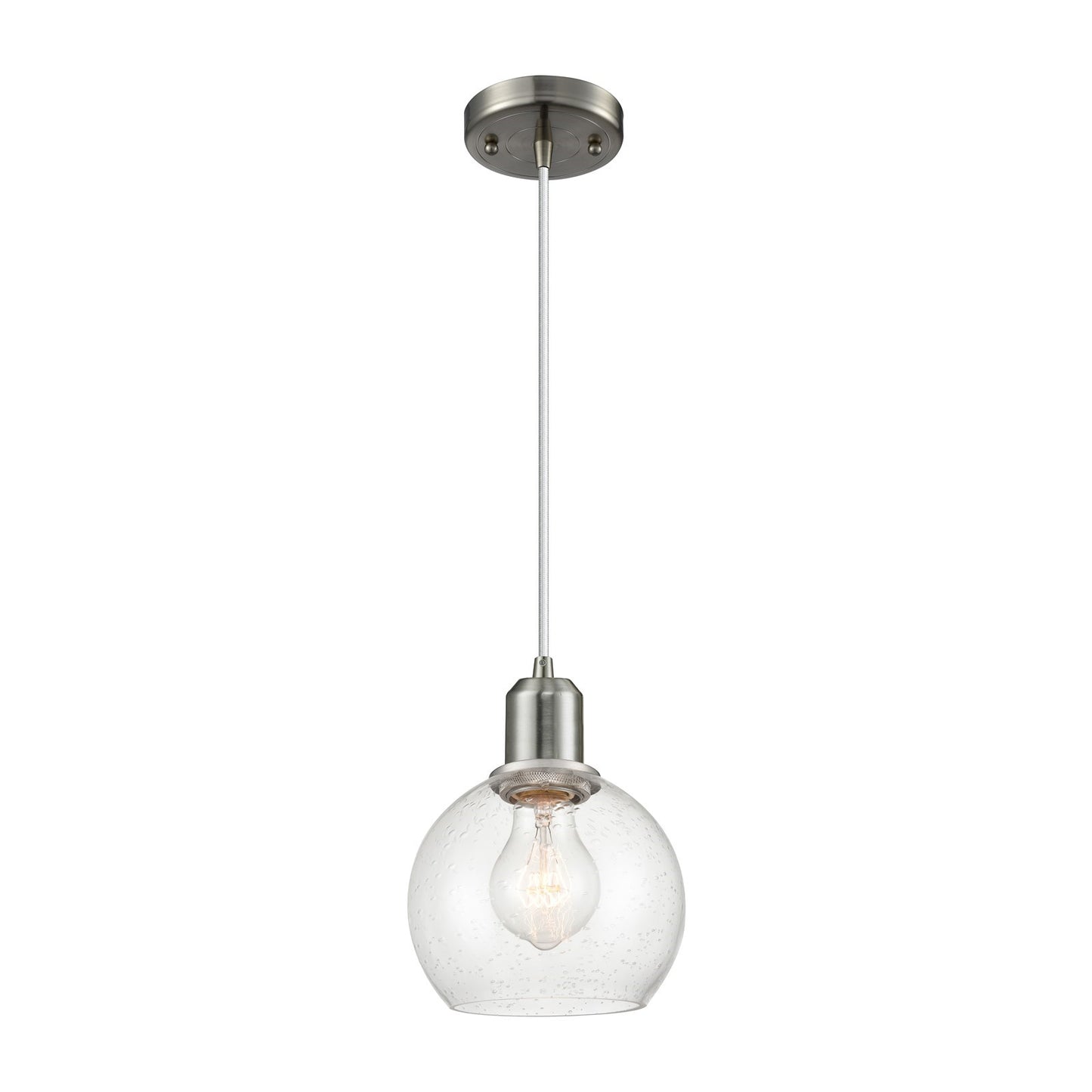 Innovations Athens 6in 1-Light Mini Pendant | Industrial Brushed Satin Nickel Steel and Seedy Glass | Kitchen Island & Dining | Model 900-1P-SN-G124-6