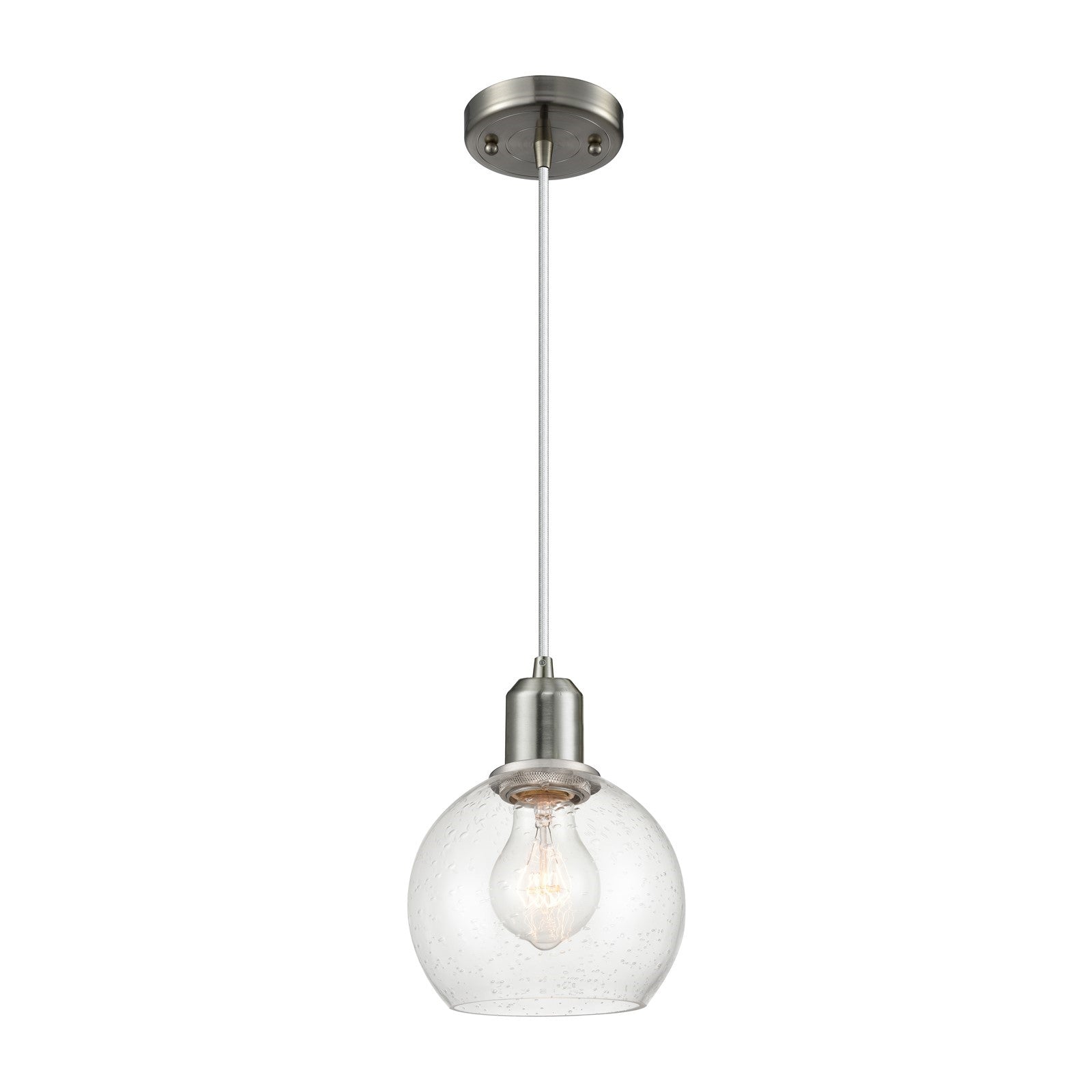 Innovations Athens 6in 1-Light Mini Pendant | Industrial Brushed Satin Nickel Steel and Seedy Glass | Kitchen Island & Dining | Model 900-1P-SN-G124-6