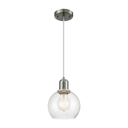 Innovations Athens 6in 1-Light Mini Pendant | Industrial Brushed Satin Nickel Steel and Seedy Glass | Kitchen Island & Dining | Model 900-1P-SN-G124-6