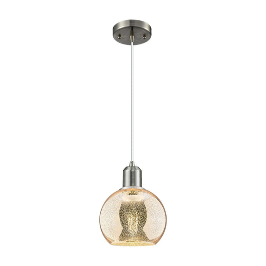 Innovations Athens 6in 1-Light Mini Pendant | Industrial Brushed Satin Nickel Steel and Mercury Glass | Kitchen Island & Dining | Model 900-1P-SN-G128-6