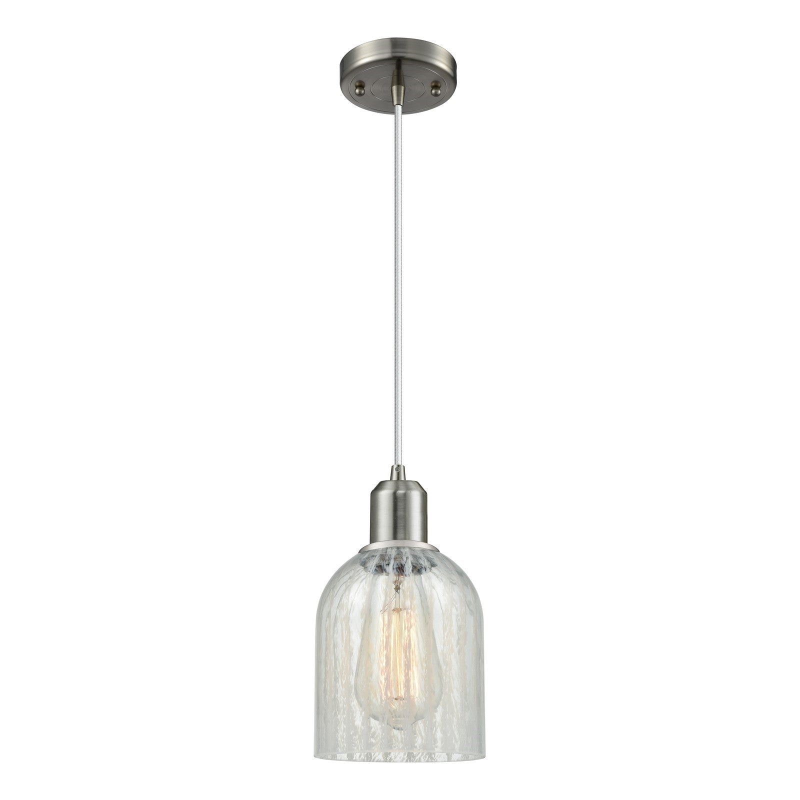 Innovations Caledonia 5in 1-Light Mini Pendant | Industrial Brushed Satin Nickel Steel and Mouchette Glass | Kitchen Island & | Model 900-1P-SN-G2511