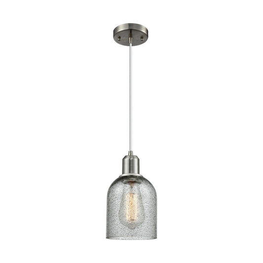 Innovations Caledonia 5in 1-Light Mini Pendant | Industrial Brushed Satin Nickel Steel and Charcoal Glass | Kitchen Island & Dining | Model 900-1P-SN-G257