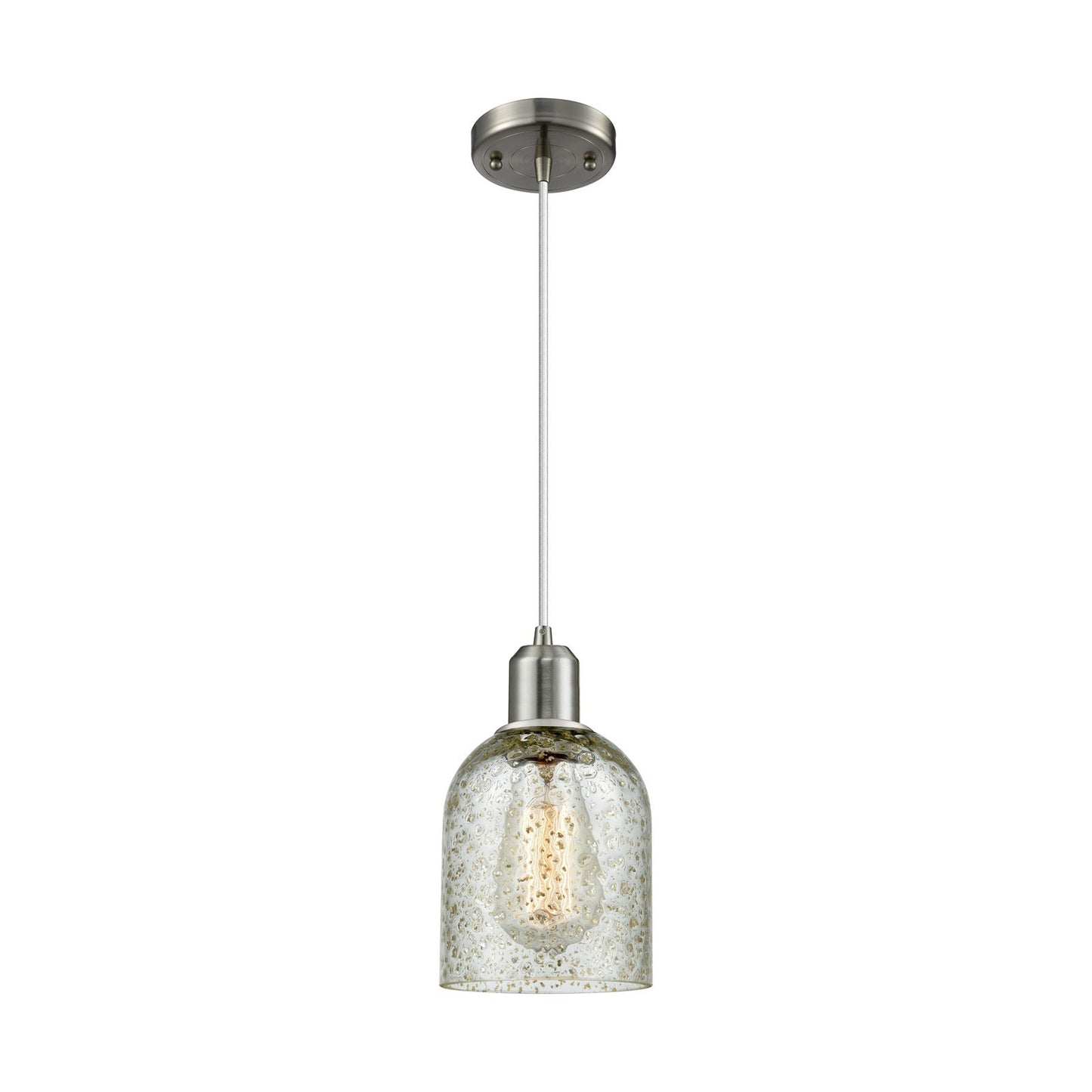 Innovations Caledonia 5in 1-Light Mini Pendant | Industrial Brushed Satin Nickel Steel and Mica Glass | Kitchen Island & Dining | Model 900-1P-SN-G259