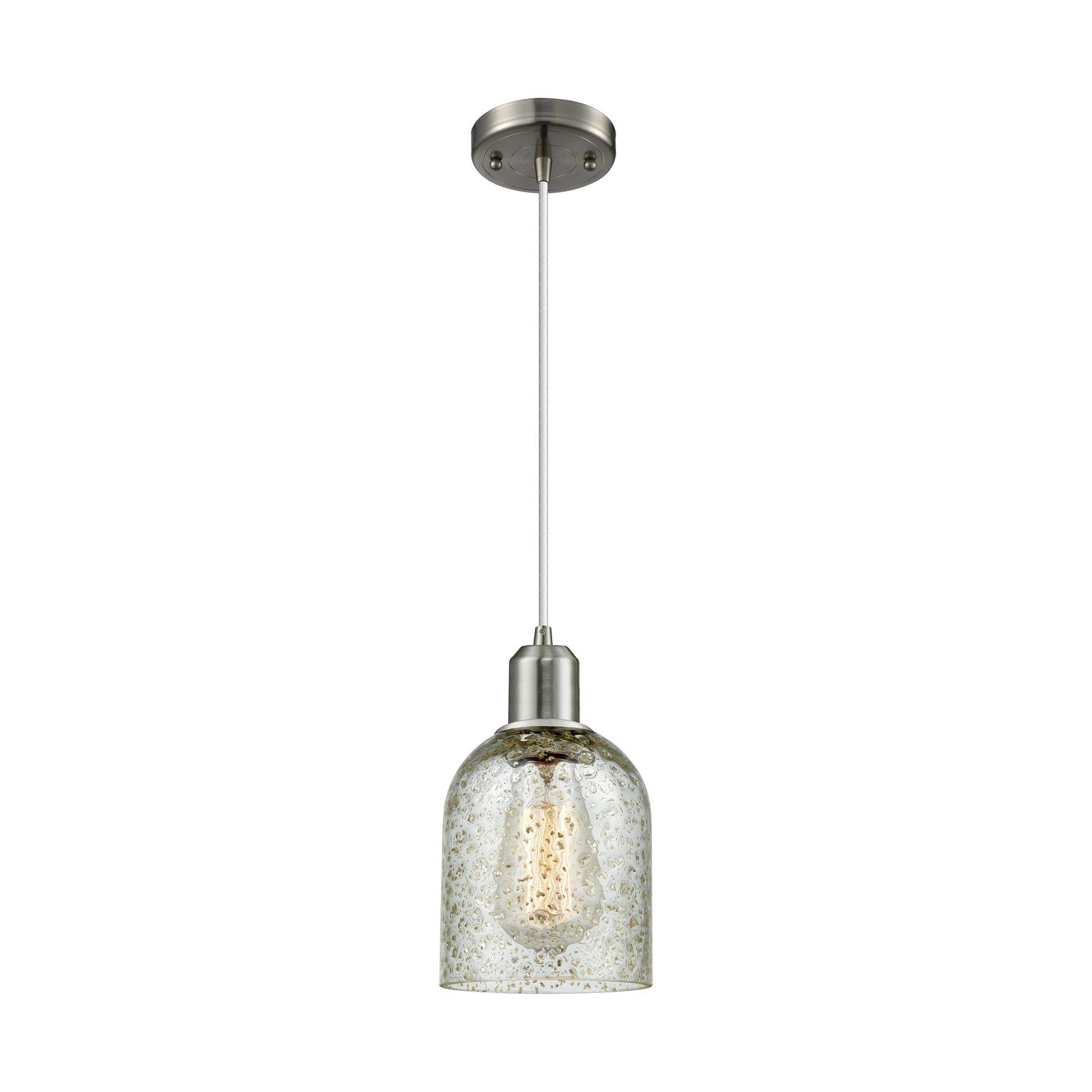 Innovations Caledonia 5in 1-Light Mini Pendant | Industrial Brushed Satin Nickel Steel and Mica Glass | Kitchen Island & Dining | Model 900-1P-SN-G259