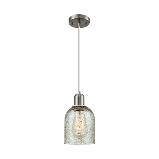Innovations Caledonia 5in 1-Light Mini Pendant | Industrial Brushed Satin Nickel Steel and Mica Glass | Kitchen Island & Dining | Model 900-1P-SN-G259