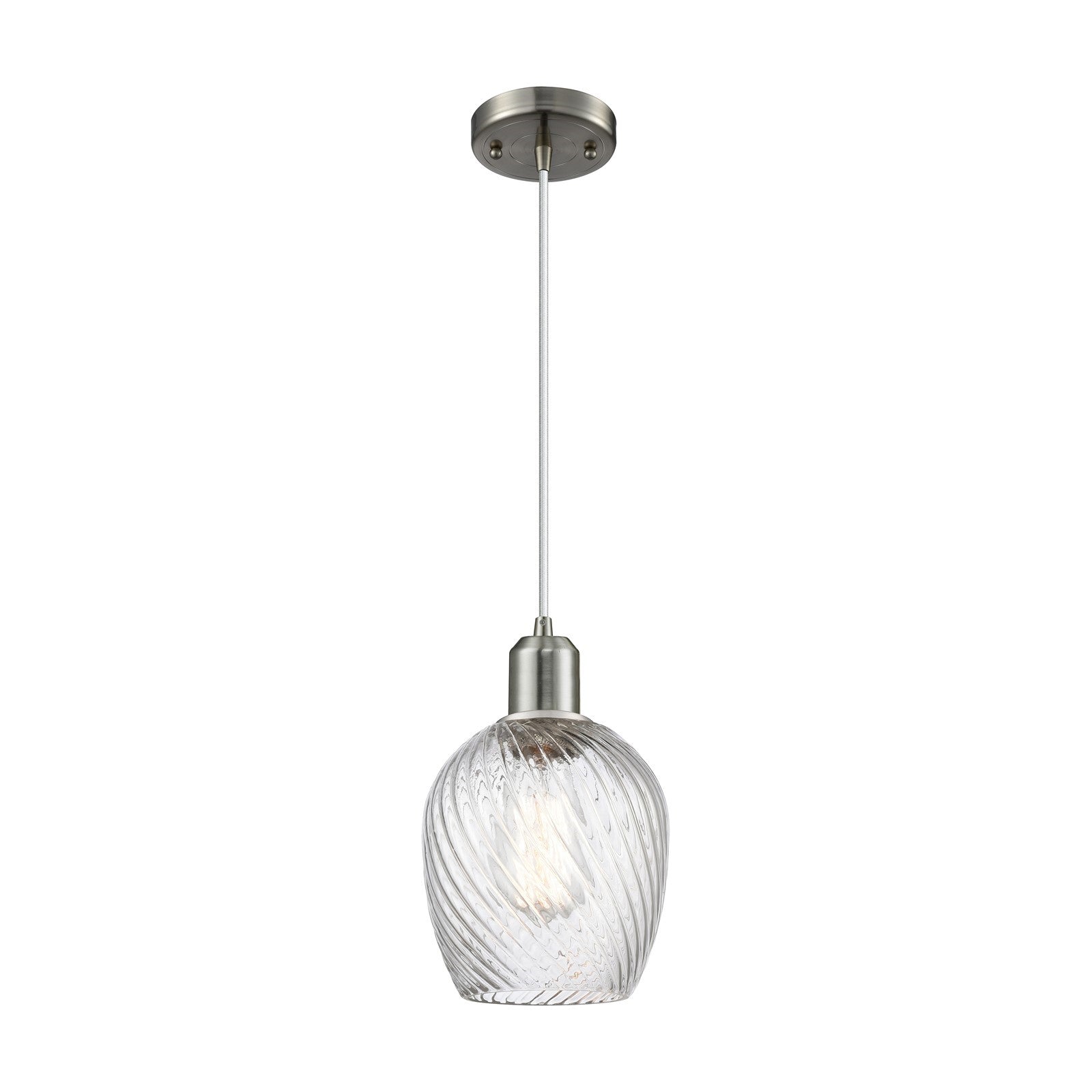 Innovations Lighting Salina 6in 1-Light Mini Pendant | Industrial Brushed Satin Nickel Steel and Clear Spiral Fluted Glass | Model 900-1P-SN-G292