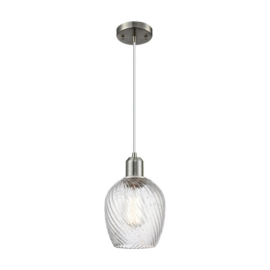Innovations Lighting Salina 6in 1-Light Mini Pendant | Industrial Brushed Satin Nickel Steel and Clear Spiral Fluted Glass | Model 900-1P-SN-G292