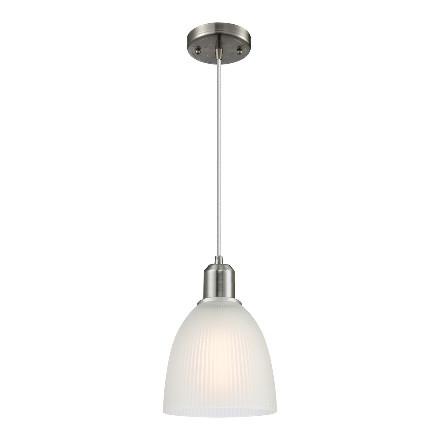 Innovations Castile 6in 1-Light Mini Pendant | Industrial Brushed Satin Nickel Steel and White Glass | Kitchen Island & Dining Room | Model 900-1P-SN-G381