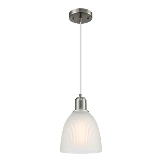 Innovations Castile 6in 1-Light Mini Pendant | Industrial Brushed Satin Nickel Steel and White Glass | Kitchen Island & Dining Room | Model 900-1P-SN-G381