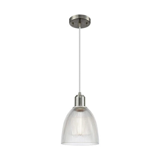 Innovations Castile 6in 1-Light Mini Pendant | Industrial Brushed Satin Nickel and Clear Glass | Kitchen Island & Dining Room | Model 900-1P-SN-G382