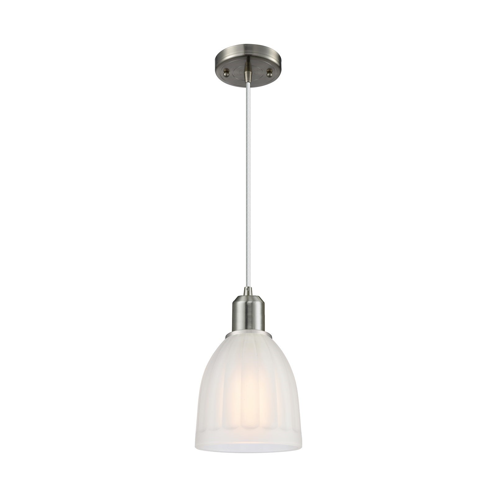 Innovations Brookfield 6in 1-Light Mini Pendant | Industrial Brushed Satin Nickel Steel and White Frosted Ribbed Glass | Kitchen | Model 900-1P-SN-G441