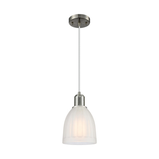 Innovations Brookfield 6in 1-Light Mini Pendant | Industrial Brushed Satin Nickel Steel and White Frosted Ribbed Glass | Kitchen | Model 900-1P-SN-G441