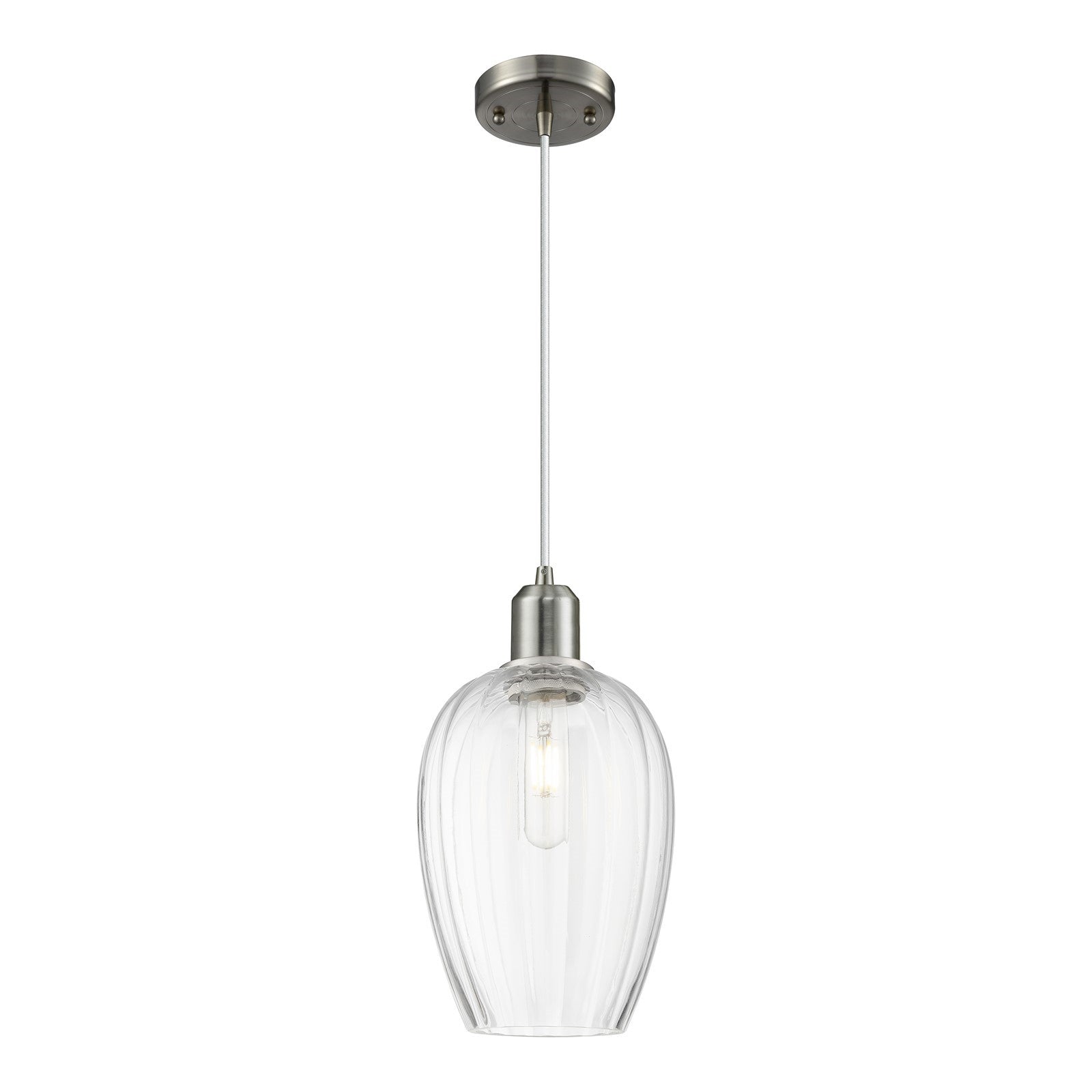 Innovations Preston Flute 6.25in 1-Light Mini Pendant | Industrial Brushed Satin Nickel and Clear Glass | Kitchen Island & | Model 900-1P-SN-G457-6CL