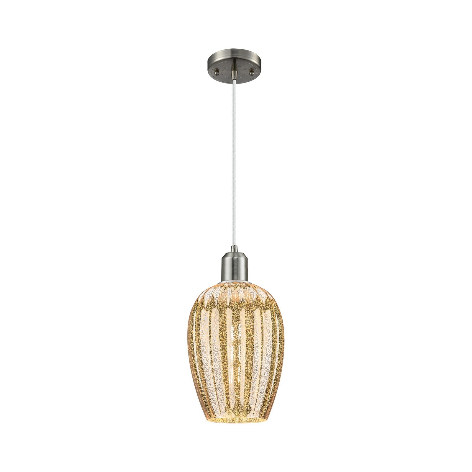 Innovations Preston Flute 6.25in 1-Light Mini Pendant | Industrial Brushed Satin Nickel and Mercury Glass | Kitchen Island & | Model 900-1P-SN-G457-6ME