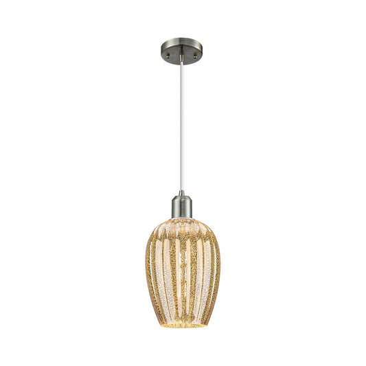 Innovations Preston Flute 6.25in 1-Light Mini Pendant | Industrial Brushed Satin Nickel and Mercury Glass | Kitchen Island & | Model 900-1P-SN-G457-6ME