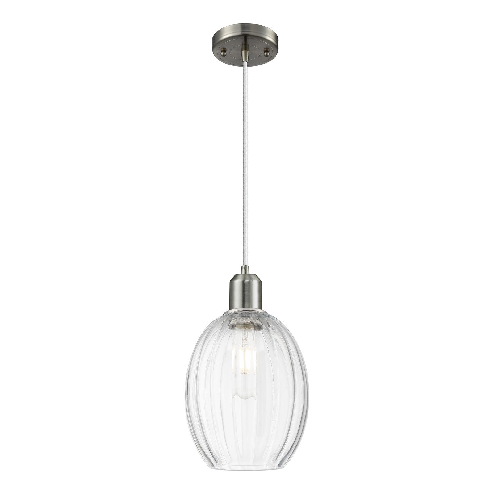 Innovations Preston Bulb 6.25in 1-Light Mini Pendant | Industrial Brushed Satin Nickel Steel and Clear Glass | Kitchen Island & | Model 900-1P-SN-G459-6CL