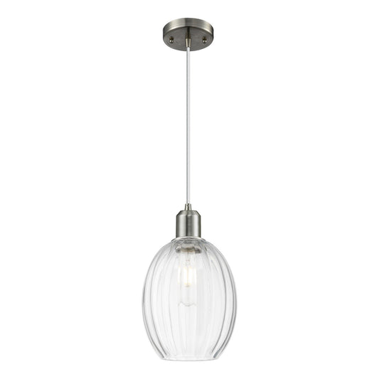 Innovations Preston Bulb 6.25in 1-Light Mini Pendant | Industrial Brushed Satin Nickel Steel and Clear Glass | Kitchen Island & | Model 900-1P-SN-G459-6CL
