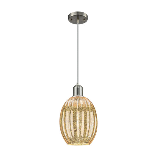 Innovations Preston Bulb 6in 1-Light Mini Pendant | Industrial Brushed Satin Nickel Steel and Mercury Glass | Kitchen Island & | Model 900-1P-SN-G459-6ME