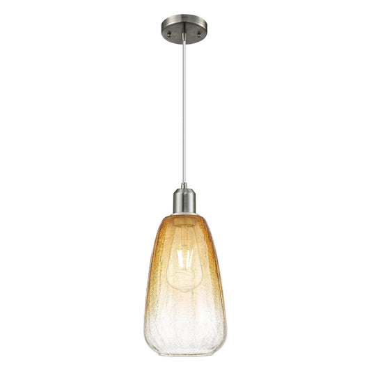 Innovations Brookhaven Almond 6in 1-Light Mini Pendant | Industrial Brushed Satin Nickel and Amber Glass | Kitchen Island & | Model 900-1P-SN-G480-6AM