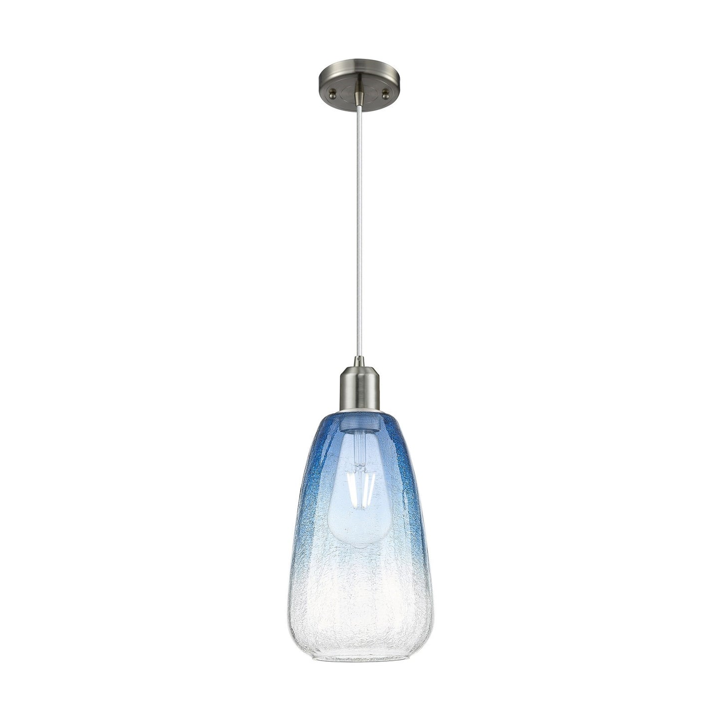 Innovations Brookhaven Almond 6in 1-Light Mini Pendant | Industrial Brushed Satin Nickel and Sapphire Blue Glass | Kitchen | Model 900-1P-SN-G480-6SB