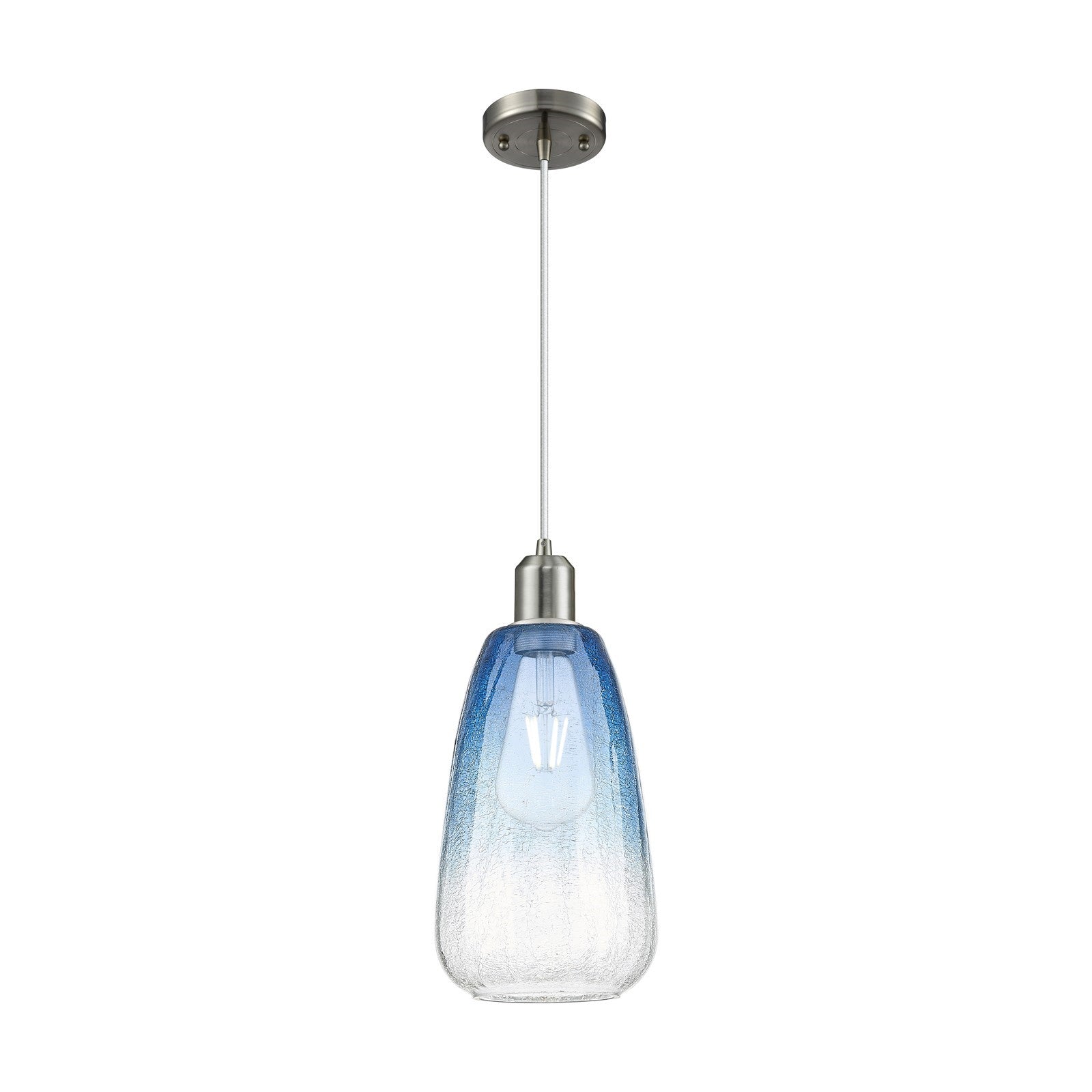 Innovations Brookhaven Almond 6in 1-Light Mini Pendant | Industrial Brushed Satin Nickel and Sapphire Blue Glass | Kitchen | Model 900-1P-SN-G480-6SB