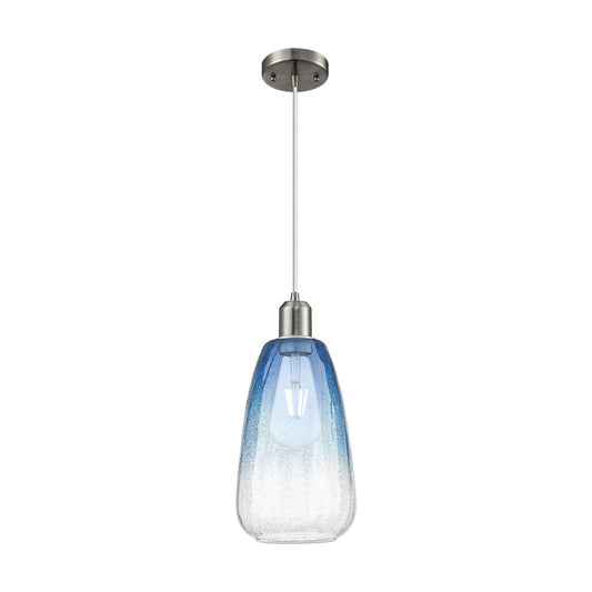 Innovations Brookhaven Almond 6in 1-Light Mini Pendant | Industrial Brushed Satin Nickel and Sapphire Blue Glass | Kitchen | Model 900-1P-SN-G480-6SB
