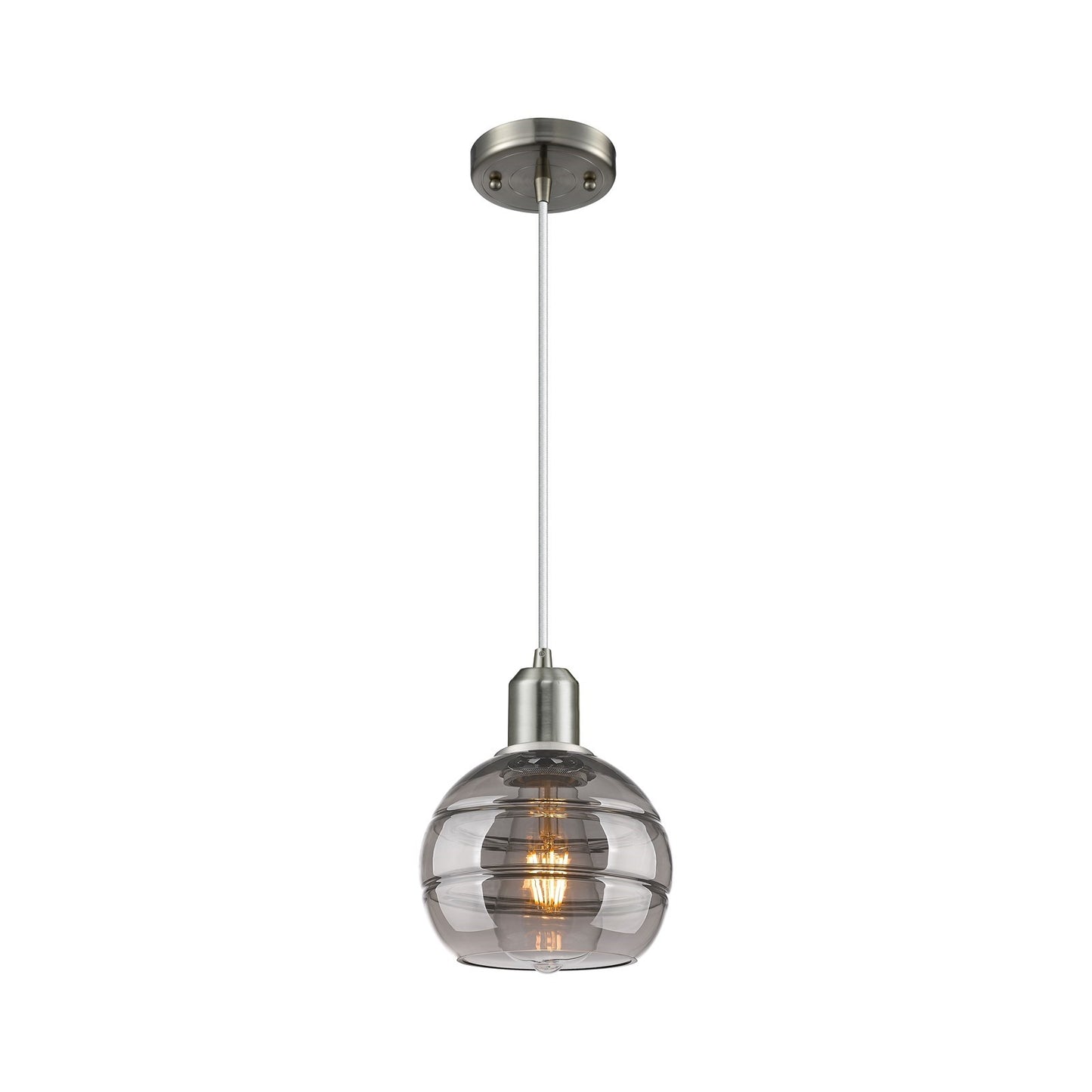 Innovations Rochester 6in 1-Light Mini Pendant | Industrial Brushed Satin Nickel Steel and Smoked Glass | Kitchen Island & | Model 900-1P-SN-G556-6SM