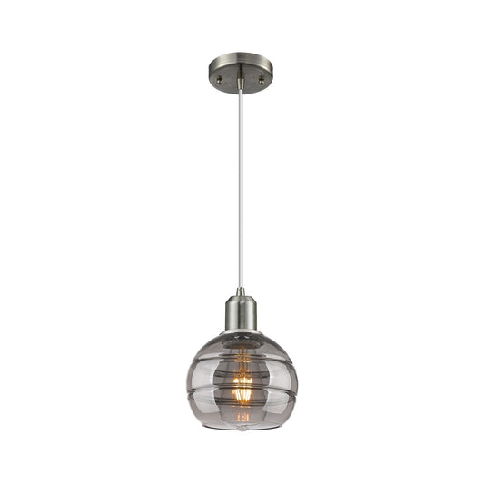 Innovations Rochester 6in 1-Light Mini Pendant | Industrial Brushed Satin Nickel Steel and Smoked Glass | Kitchen Island & | Model 900-1P-SN-G556-6SM