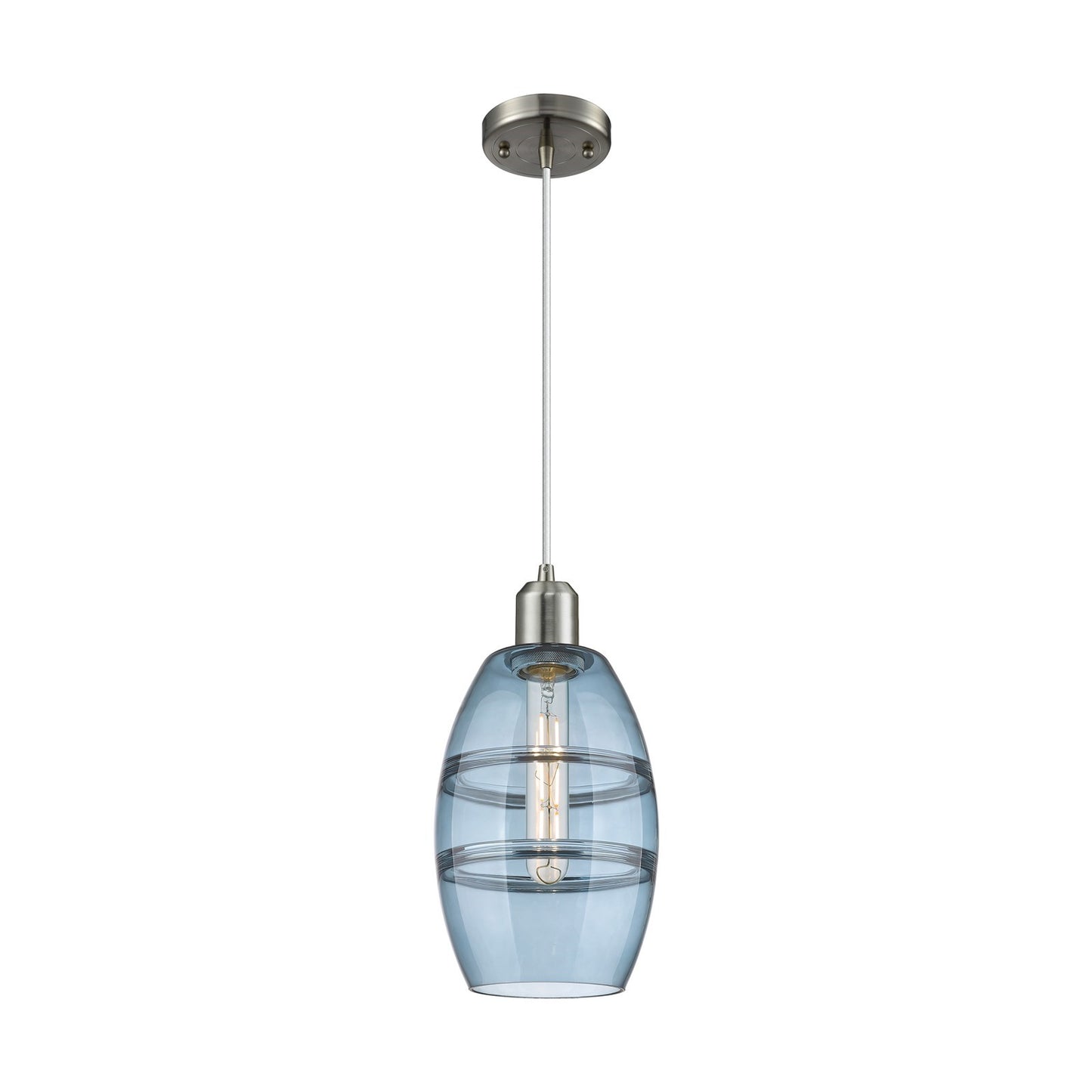 Innovations Vaz 6in 1-Light Mini Pendant | Industrial Brushed Satin Nickel and Blue Glass | Kitchen Island & Dining Room | Model 900-1P-SN-G557-6BL