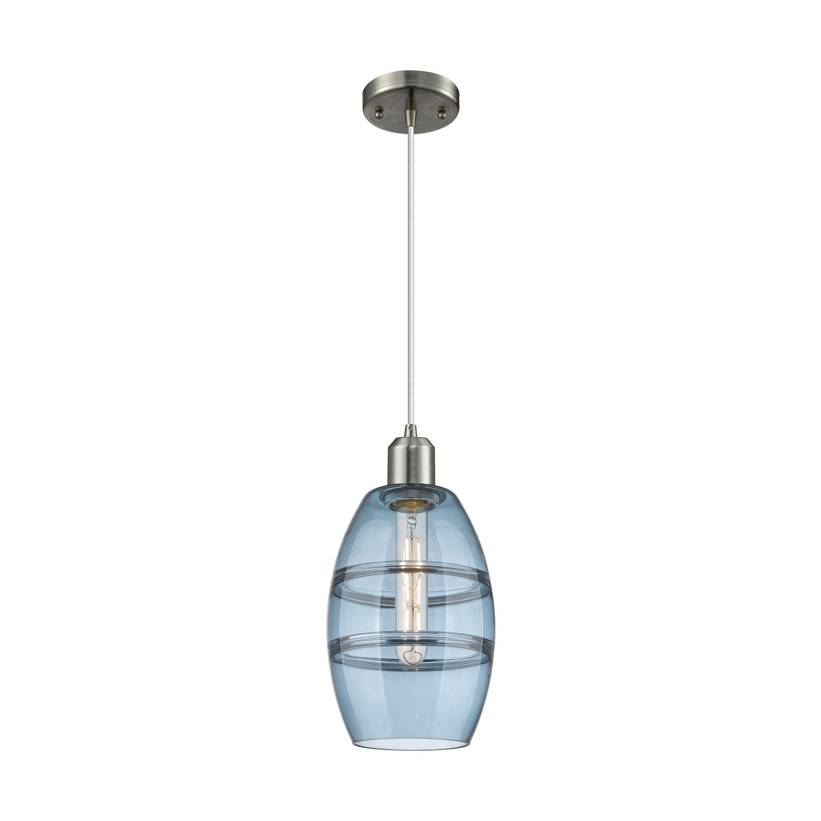Innovations Vaz 6in 1-Light Mini Pendant | Industrial Brushed Satin Nickel and Blue Glass | Kitchen Island & Dining Room | Model 900-1P-SN-G557-6BL