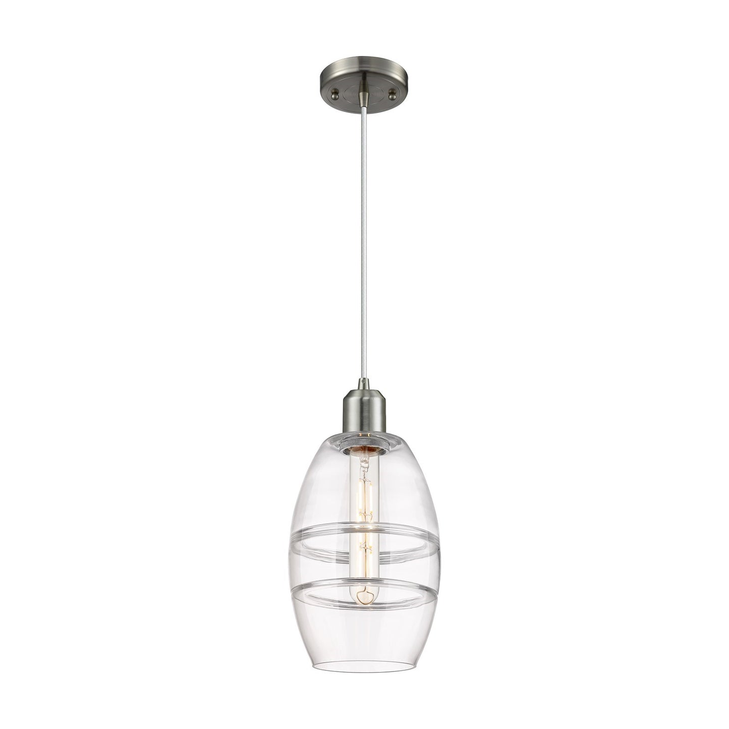 Innovations Vaz 6in 1-Light Mini Pendant | Industrial Brushed Satin Nickel Steel and Clear Glass | Kitchen Island & Dining Room | Model 900-1P-SN-G557-6CL