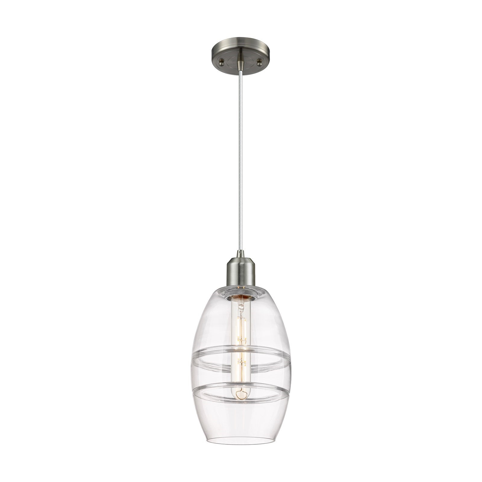 Innovations Vaz 6in 1-Light Mini Pendant | Industrial Brushed Satin Nickel Steel and Clear Glass | Kitchen Island & Dining Room | Model 900-1P-SN-G557-6CL