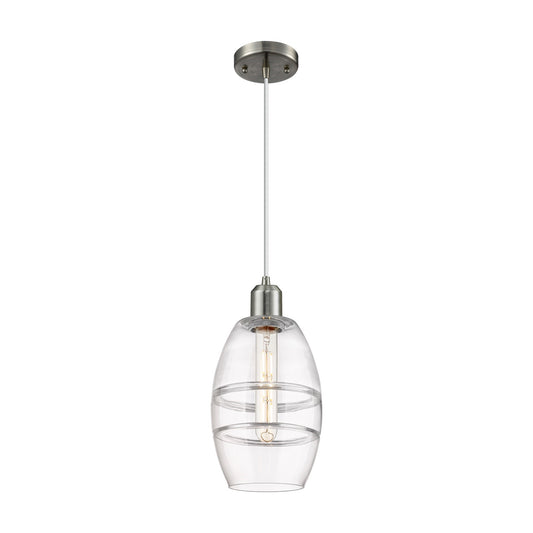 Innovations Vaz 6in 1-Light Mini Pendant | Industrial Brushed Satin Nickel Steel and Clear Glass | Kitchen Island & Dining Room | Model 900-1P-SN-G557-6CL
