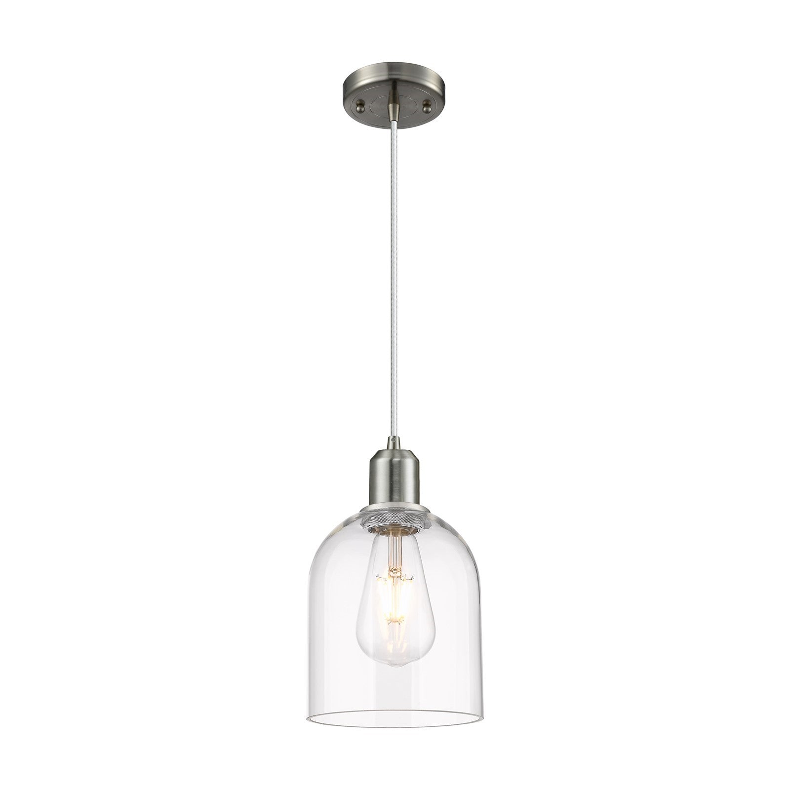 Innovations Bella 6in 1-Light Mini Pendant | Industrial Brushed Satin Nickel Steel and Clear Glass | Kitchen Island & Dining | Model 900-1P-SN-G558-6CL