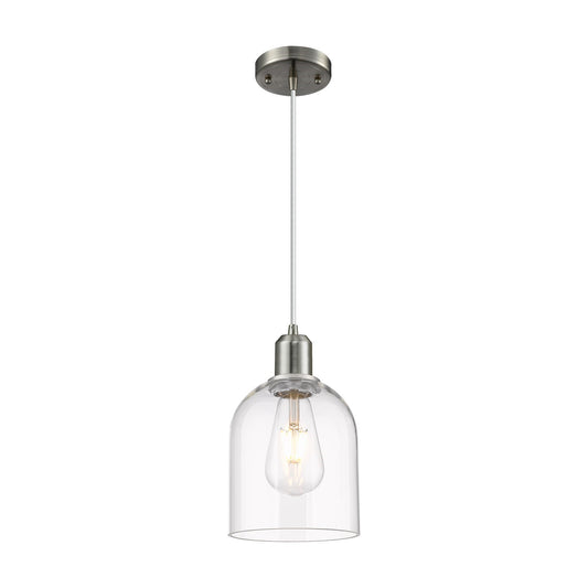 Innovations Bella 6in 1-Light Mini Pendant | Industrial Brushed Satin Nickel Steel and Clear Glass | Kitchen Island & Dining | Model 900-1P-SN-G558-6CL
