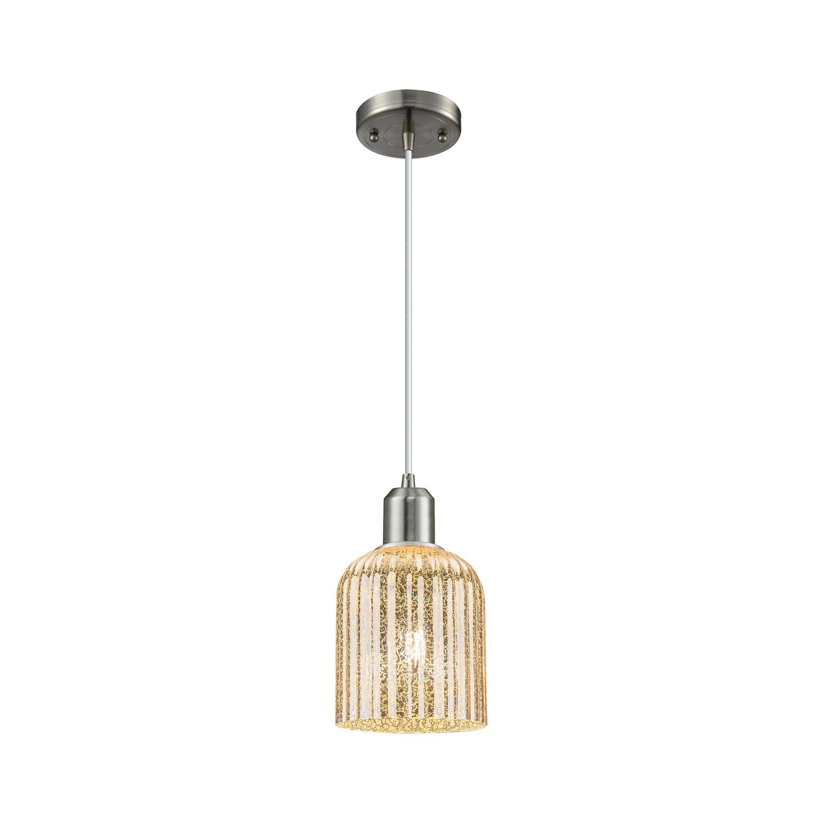 Innovations Bridal Veil 5in 1-Light Mini Pendant | Industrial Brushed Satin Nickel Steel and Mercury Ribbed Glass | Kitchen | Model 900-1P-SN-G559-5ME