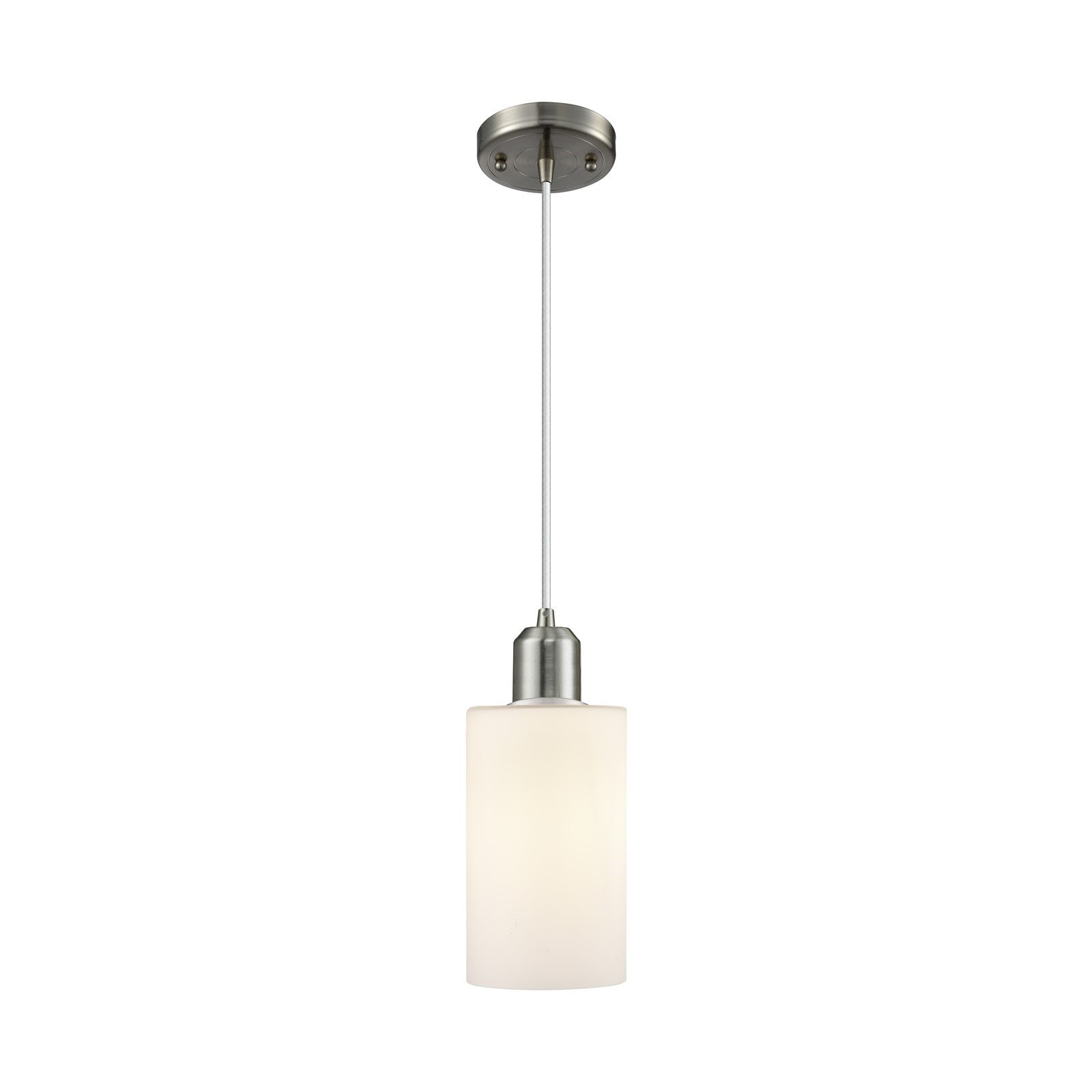 Innovations Clymer 4in 1-Light Mini Pendant | Industrial Brushed Satin Nickel Steel and Matte White Glass | Kitchen Island & Dining | Model 900-1P-SN-G801