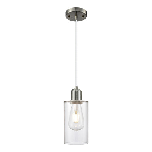 Innovations Clymer 4in 1-Light Mini Pendant | Industrial Brushed Satin Nickel Steel and Clear Glass | Kitchen Island & Dining Room | Model 900-1P-SN-G802