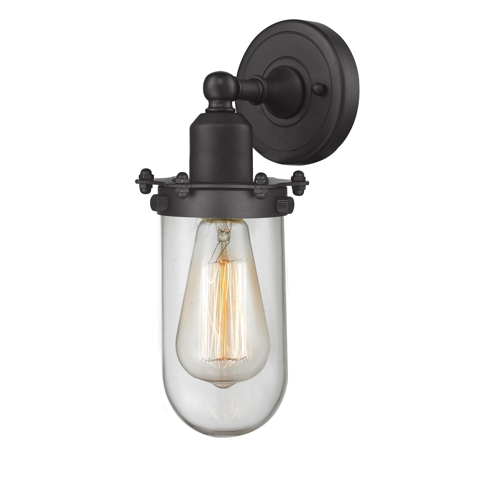 Innovations Centri 1-Light 4.5in Sconce | Industrial Matte Black Steel and Clear Glass | Bathroom & Hallway Accent | Model 900-1W-BK-CE231-BK-CL-LED