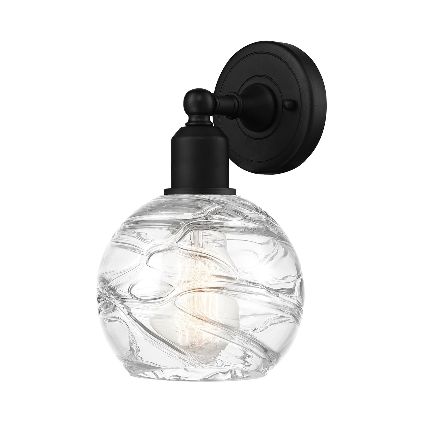 Innovations Athens Deco Swirl 6in 1-Light Wall Sconce | Industrial Matte Black Steel and Clear Deco Swirl Glass | Bathroom & | Model 900-1W-BK-G1213-6CL