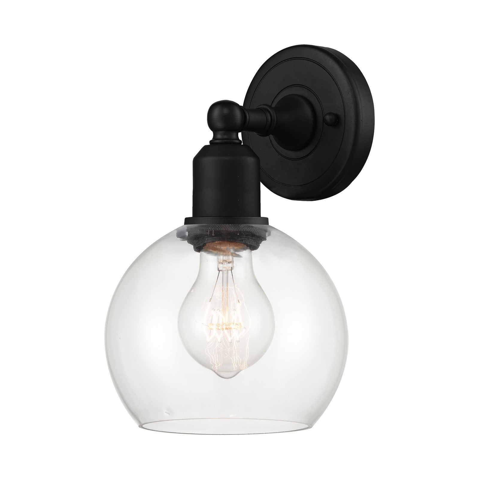 Innovations Athens 6in 1-Light Wall Sconce | Industrial Matte Black Steel and Clear Glass | Bathroom & Hallway | 5.88 x 9.75 in | Model 900-1W-BK-G122-6