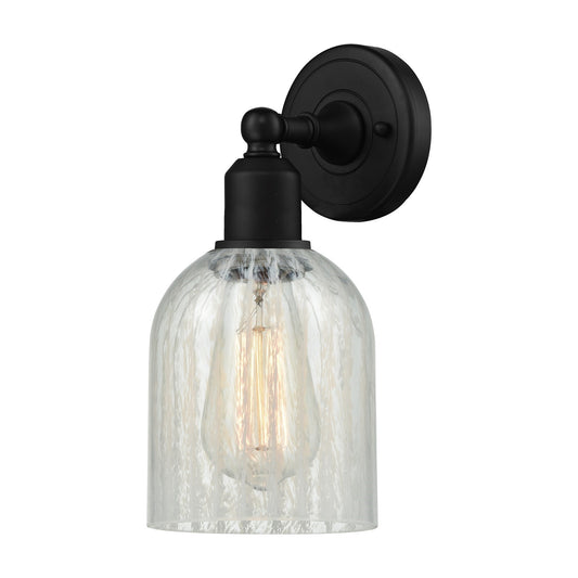 Innovations Caledonia 5in 1-Light Wall Sconce | Industrial Matte Black Steel and Mouchette Glass | Bathroom Vanity & Hallway | Model 900-1W-BK-G2511