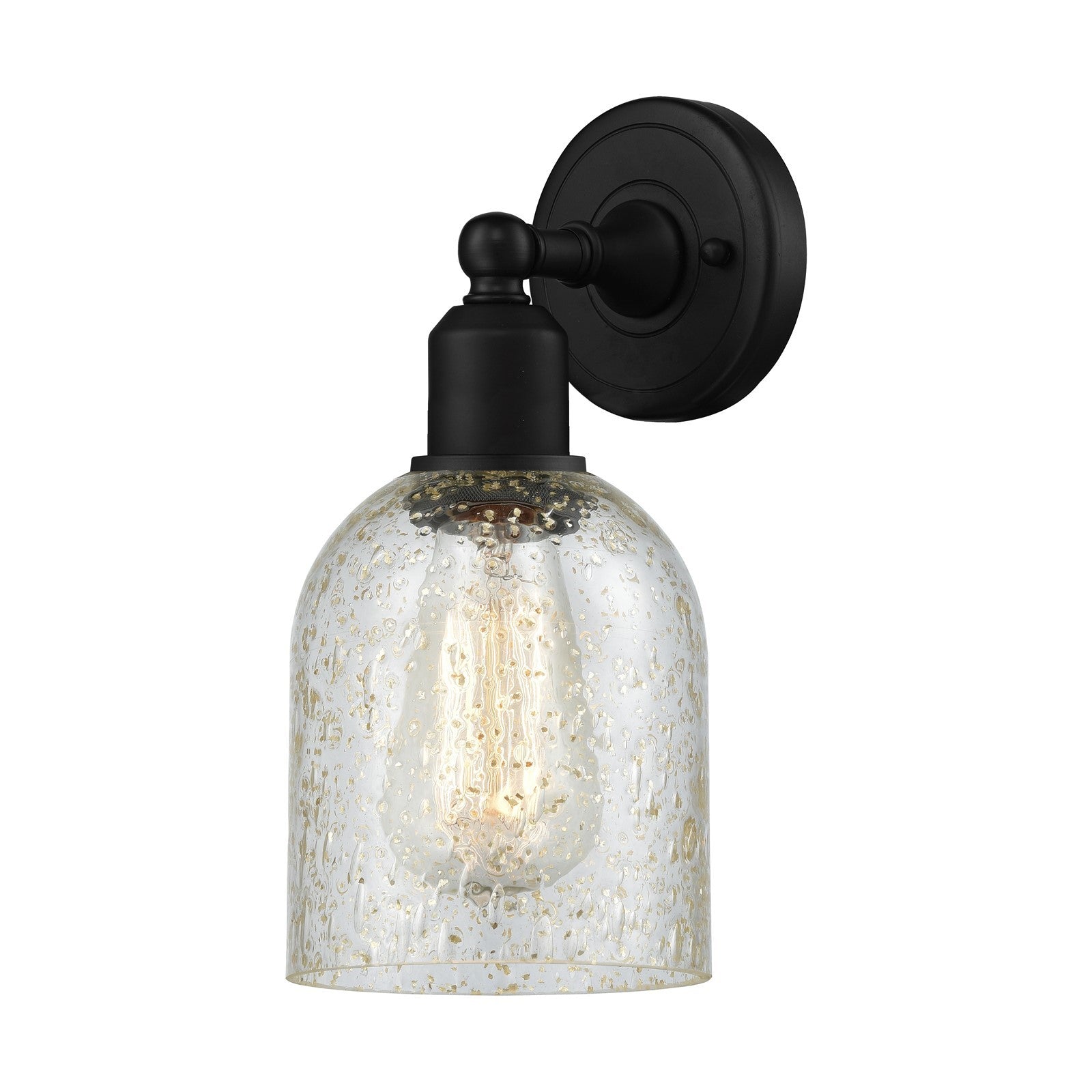 Innovations Caledonia 5in 1-Light Wall Sconce | Industrial Matte Black Steel and Mica Glass | Bedroom & Hallway Accent | Model 900-1W-BK-G259