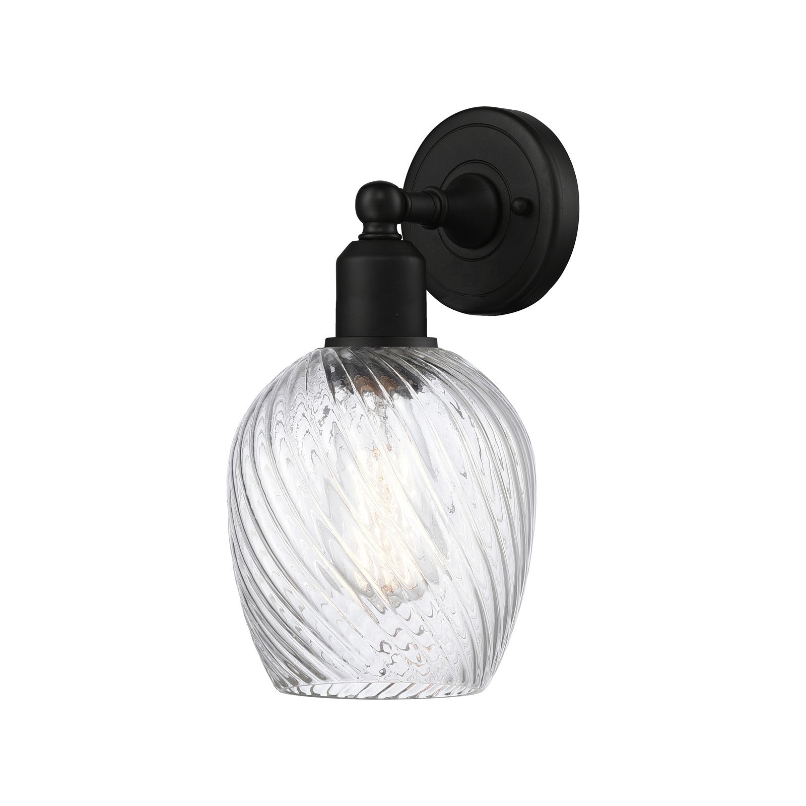 Innovations Salina 1-Light 6in Wall Sconce | Industrial Matte Black Steel and Clear Spiral Fluted Glass | Hallway & Bathroom Accent | Model 900-1W-BK-G292