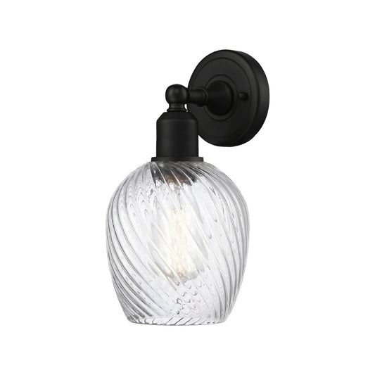 Innovations Salina 1-Light 6in Wall Sconce | Industrial Matte Black Steel and Clear Spiral Fluted Glass | Hallway & Bathroom Accent | Model 900-1W-BK-G292